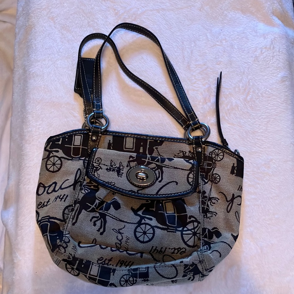 Grey and black detail coach purse